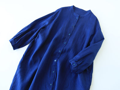 NTG Fad M / Blue Casual Women's Shirt Loose Solid Color Medium Long Blouses Cotton Linen