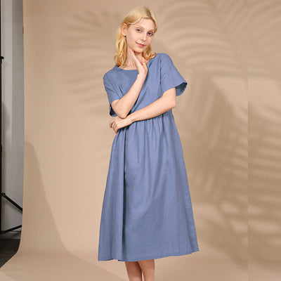 NTG Fad COTTON LINEN VINTAGE CASUAL DRESS WITH POCKETS