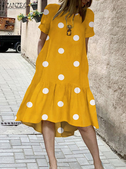NTG Fad M / C-Yellow Cotton Women Dress Holiday Summer  Short Sleeve Sundress Solid