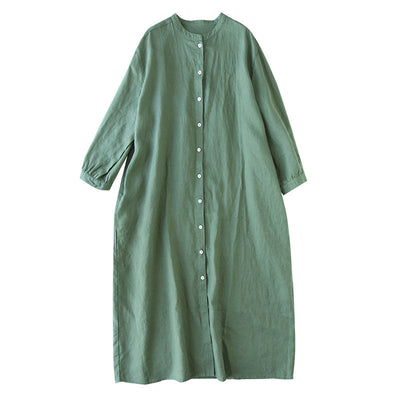 NTG Fad M / Green Casual Women's Shirt Loose Solid Color Medium Long Blouses Cotton Linen