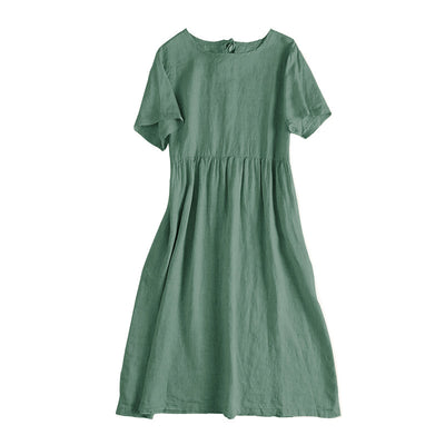 NTG Fad M / Green City Girls Fashion Cotton Linen Dress With Pockets