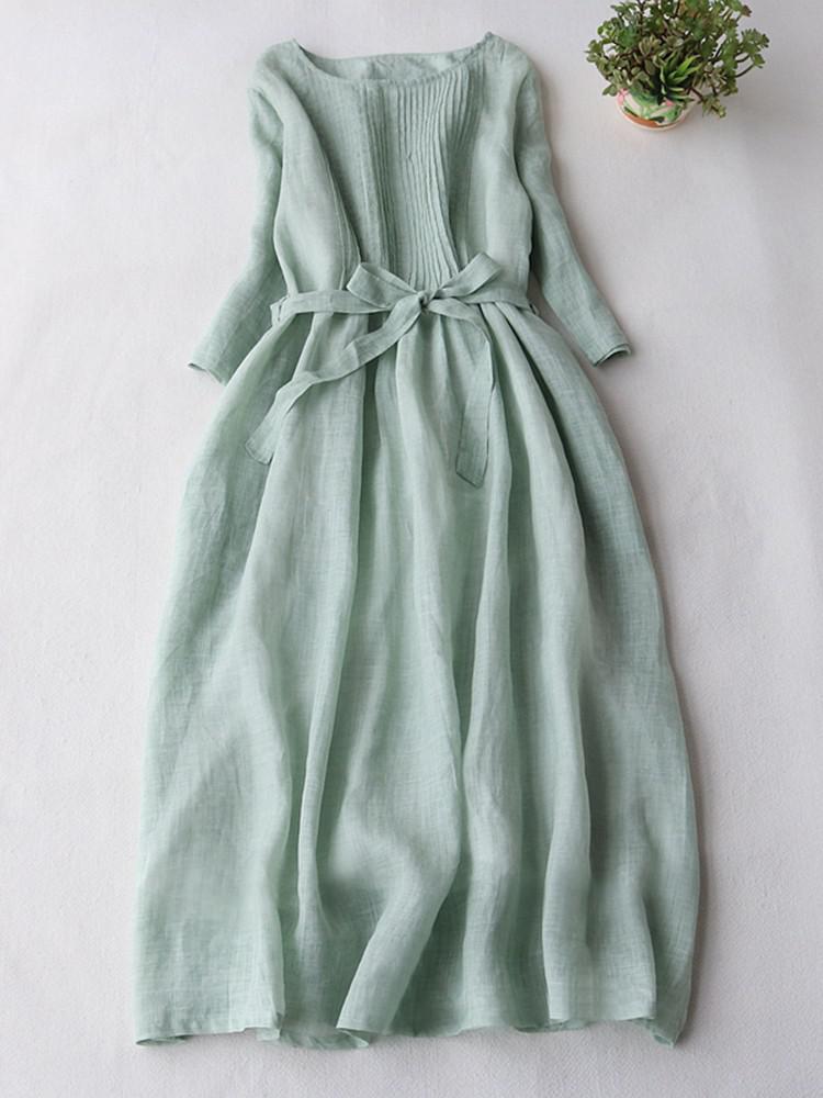 NTG Fad M / Green Summer Elegant  Long Solid Color Simple Style Vintage Dress