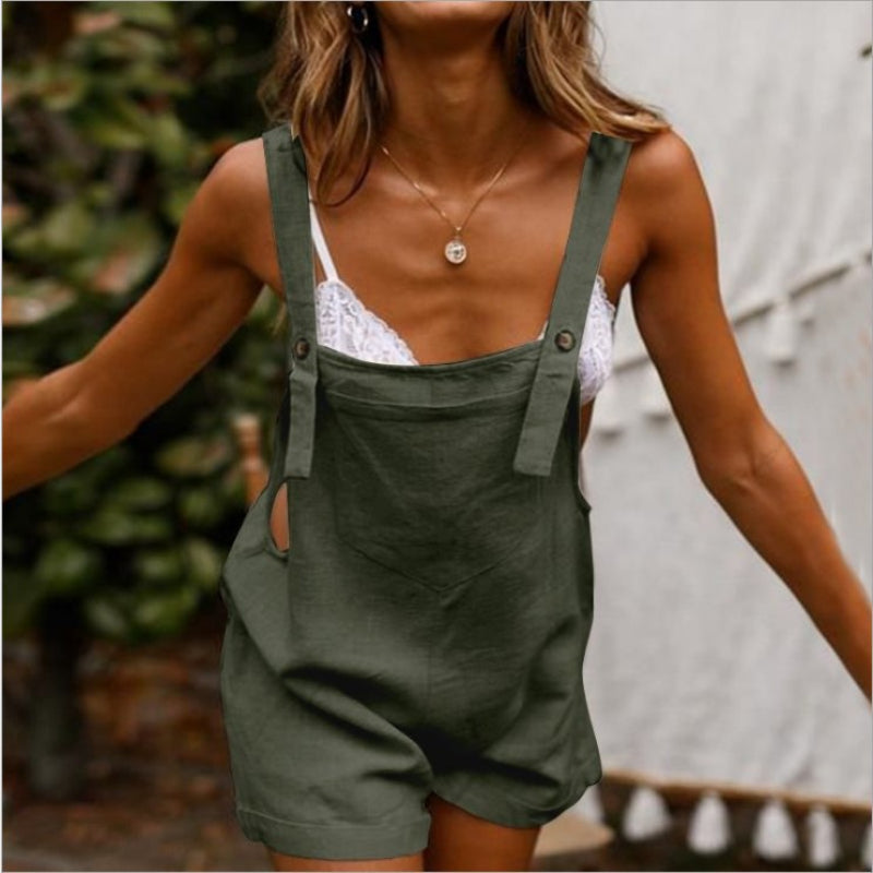 NTG Fad M / Green Summer New Cool Cotton Linen One Piece Comfortable Rompers