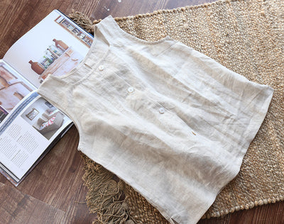 NTG Fad M / Linen Cotton Linen Top For Women Casual Sleeveless Button Up Summer Women Tank Top
