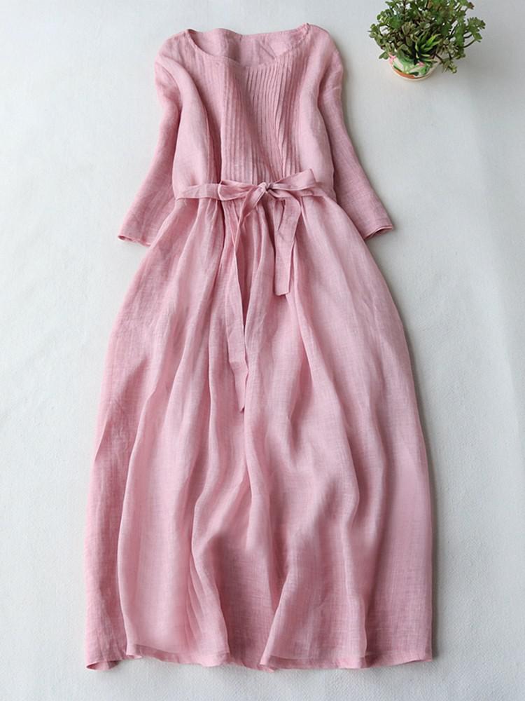 NTG Fad M / Pink Summer Elegant  Long Solid Color Simple Style Vintage Dress