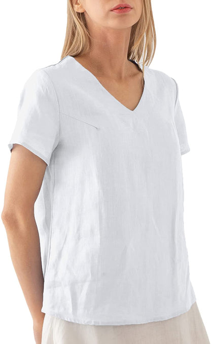 NTG Fad M / White 100% Linen Blouse Short Sleeve Shirt