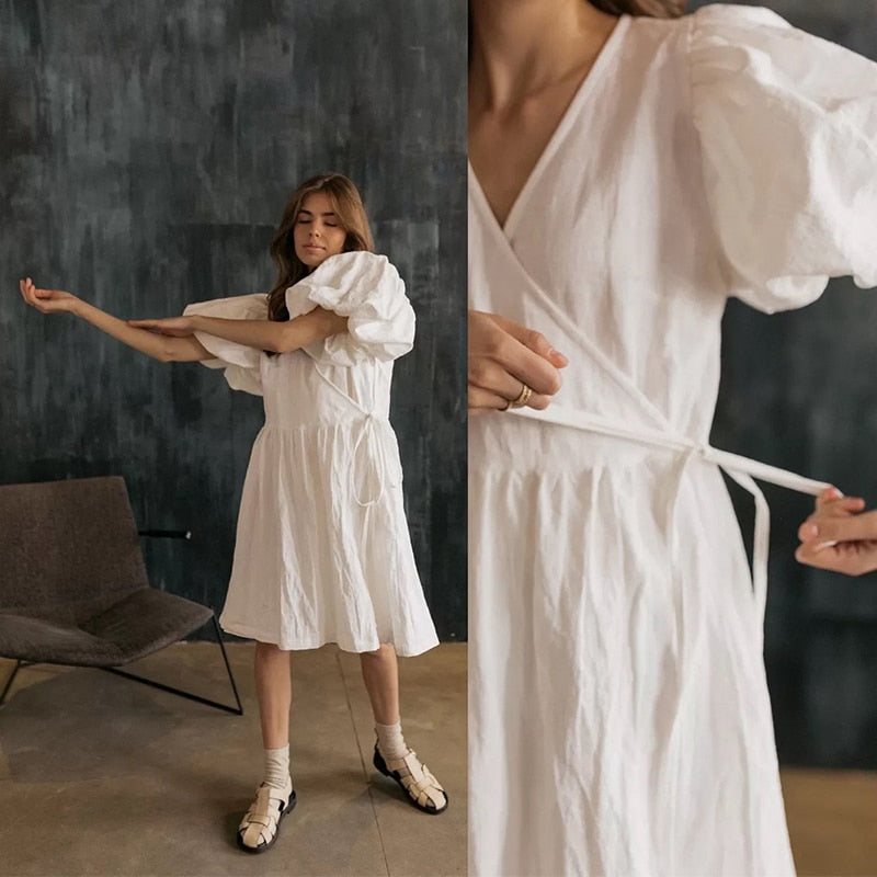 NTG Fad M / White Short Patern Vintage 100% Cotton Women'S Dress