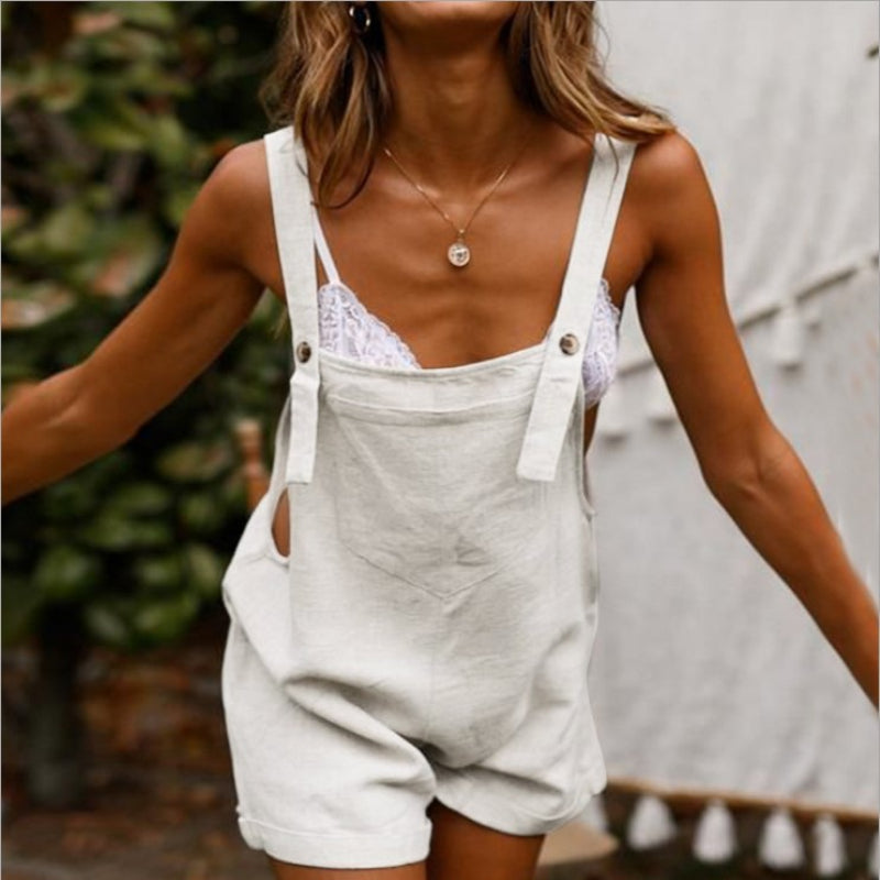 NTG Fad M / White Summer New Cool Cotton Linen One Piece Comfortable Rompers