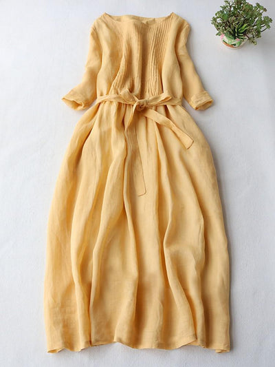 NTG Fad M / Yellow Summer Elegant  Long Solid Color Simple Style Vintage Dress