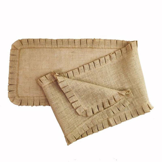 NTG Fad Mcao Jute Burlap Table Runners Natural Rustic Bohemian Festive Ruffled Design for Parties Dining Holidays Farmhouse Gifts TJ6138