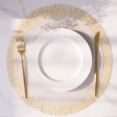 NTG Fad Mcao Round Placemats Set of 4 Tassels Table Mats Linen Woven Heat Proof &amp; Washable Kitchen for Dinner Wedding Decorations TJ6128