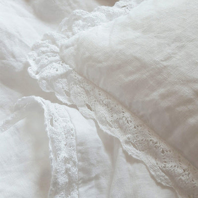 NTG Fad One Piece Elegant White Cutwork Lace Pure Linen Matching Pillowcase Bedding Crochet Eyelet Ruffled Sham Pillow Cover TJ3962