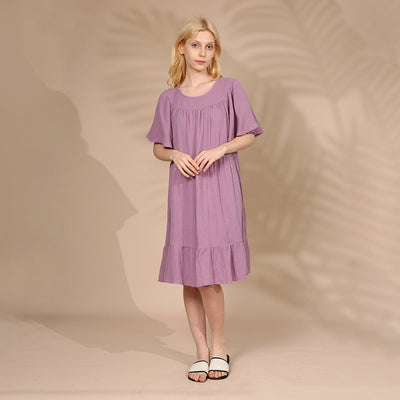 NTG Fad One Size / Light Purple 100% COTTON MUSLIN WOMEN'S DRESS CASUAL RETRO RUFFLES