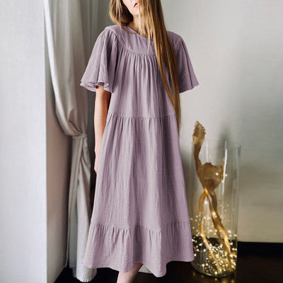 NTG Fad One Size / Light Purple 100% Cotton Muslin Women'S Dress Casual Retro Ruffles Sundress Holiday