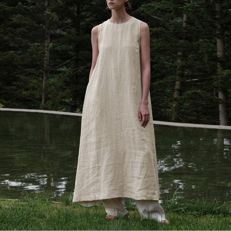 NTG Fad One Size / Linen Cotton Linen Sleeveless Vest Women's Summer Linen Dress
