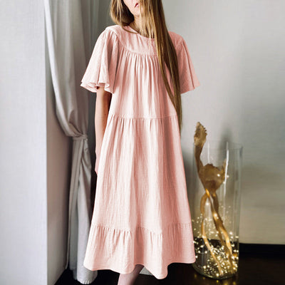 NTG Fad One Size / Pink 100% Cotton Muslin Women'S Dress Casual Retro Ruffles Sundress Holiday