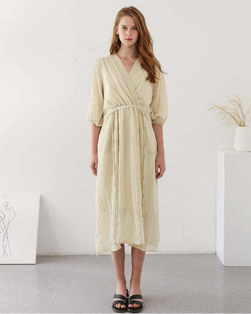 NTG Fad One Size V-neck Dress Spring and Summer Design Niche Waist Dress