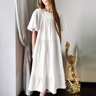 NTG Fad One Size / White 100% Cotton Muslin Women'S Dress Casual Retro Ruffles Sundress Holiday