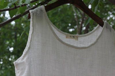 NTG Fad One Size / White Cotton Linen O-Neck Tops