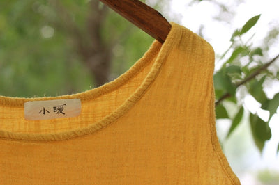 NTG Fad One Size / Yellow Cotton Linen O-Neck Tops