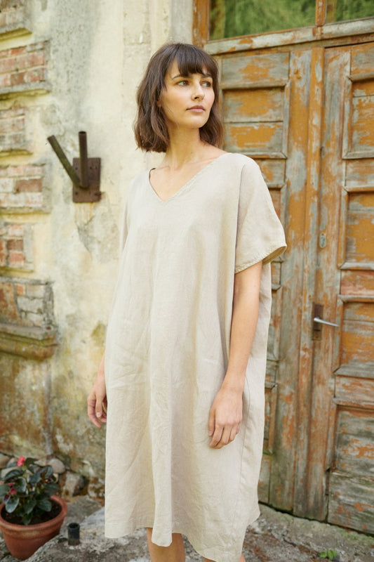 NTG Fad Onesize / Beige Casual Vacation Boxy Silhouette V-Neck Line Dress