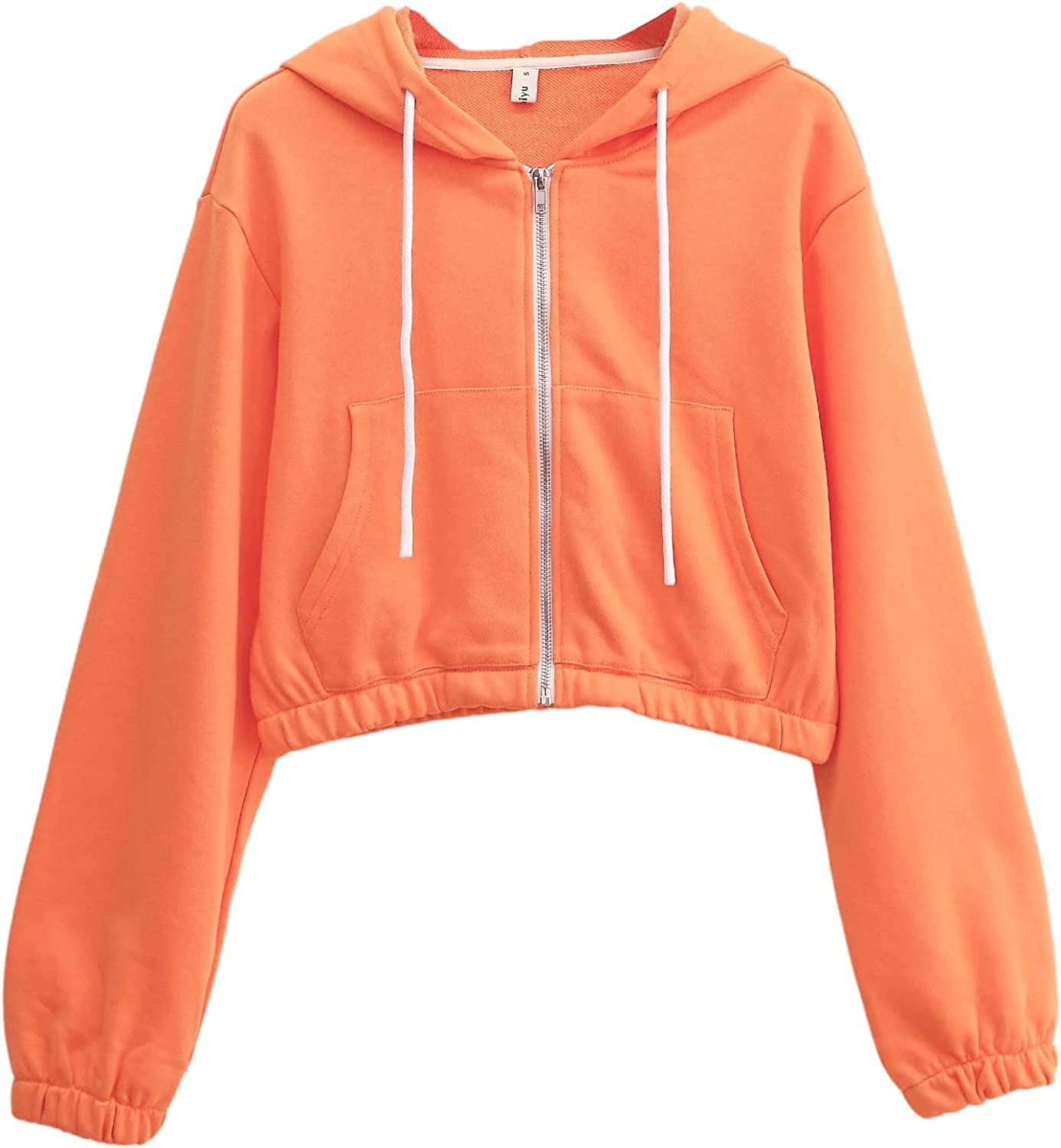 NTG Fad Orange / X-Large Amazhiyu Women’s Cropped Zip up Hoodie with Pockets Casual Long Sleeve Crop Sweatshirt Jacket