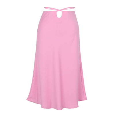 NTG Fad Pink / S Lace Up Causal Elegant Solid Color Simple Purple Pink Summer Skirt