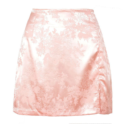 NTG Fad Pink / S Women Satin Sexy High Waist Mini Skirt Vintage Zipper Pencil Skirt