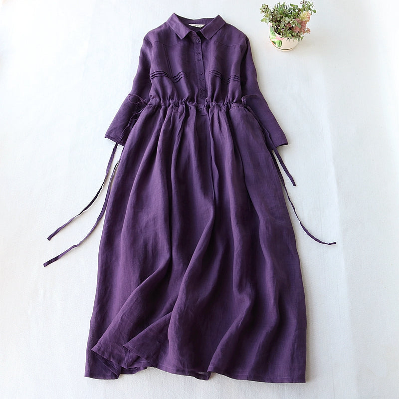 NTG Fad Purple / M Summer Elegant Women Casual Medium Long Simple Style Vintage Dress