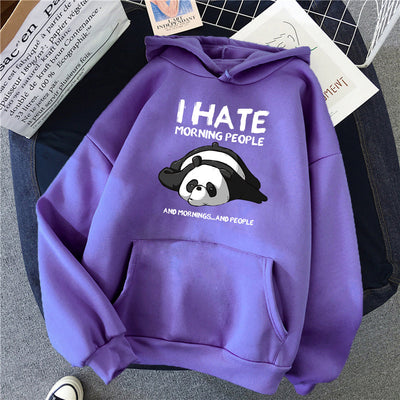 NTG Fad Purple / S Cute Panda Sleeps Print 2020 New  Women'S Sweatshirt Warm Vintage Pullover For Woman Fashion Korean Round Neck Hoodie Female