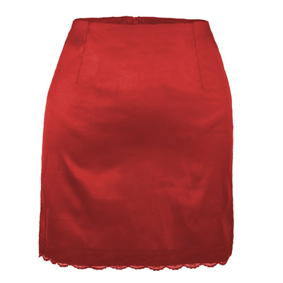 NTG Fad Red / S Sexy Woman New Summer High Waist Satin Lace Bodycon Mini Skirt