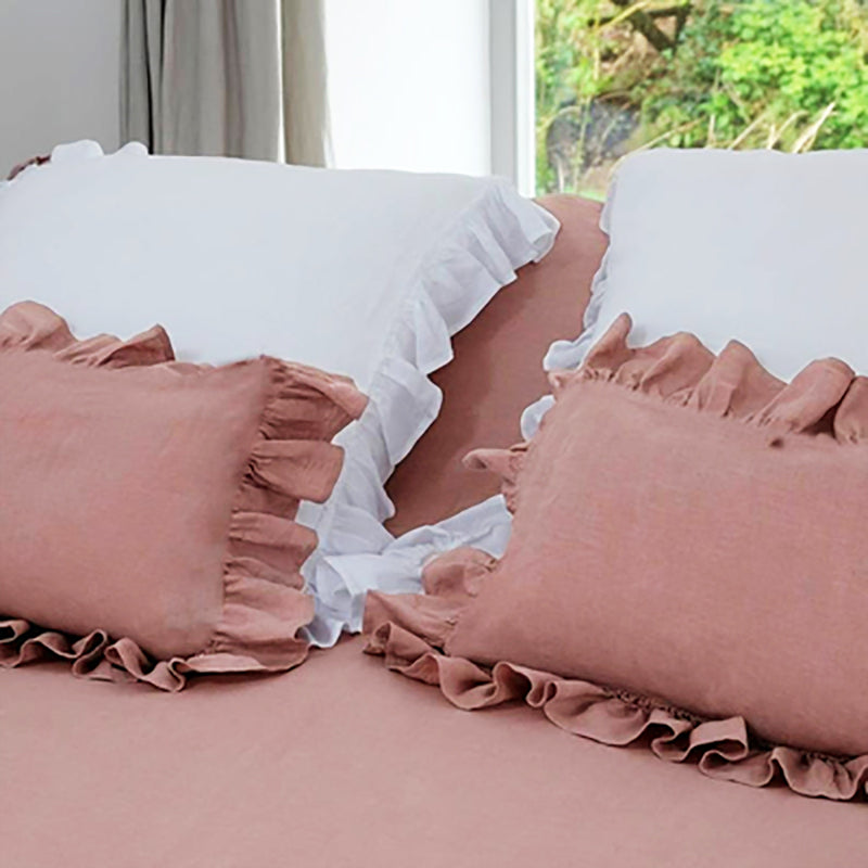 NTG Fad Rose Pink / 48x74cm Edge Ruffled White Pillowcases Standard Size Bedding Pillow Covers Envelope Closure Sham Solid Design Hypoallergenic TJ6447