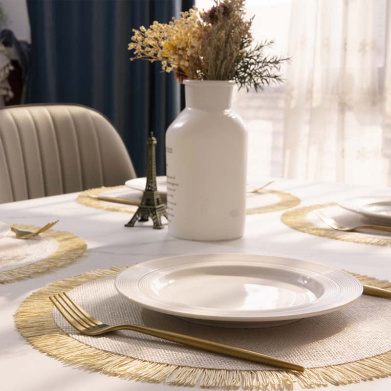 NTG Fad Round Placemats Set of 4 Tassels Table Mats Linen Woven Heat Proof &amp; Washable Kitchen for Dinner Wedding Decorations TJ6128