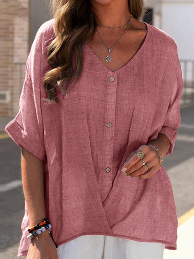NTG Fad S / 02 Pink Cotton Linen Elegant V Neck Office Work Shirts Tops Summer Solid Sleeveless Blouses