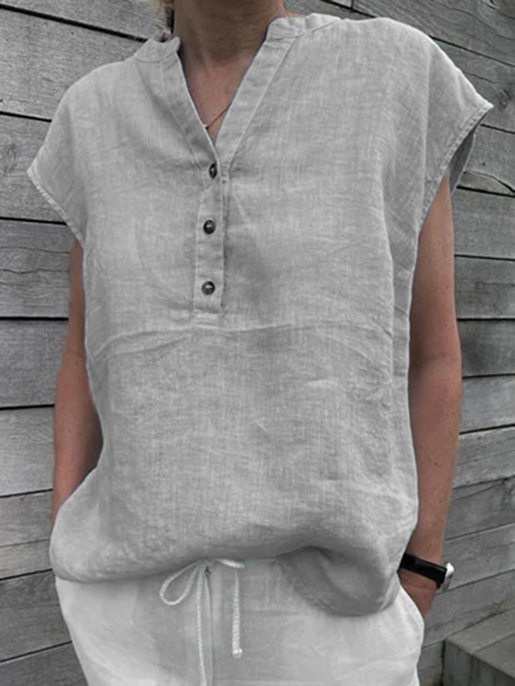 NTG Fad S / 03 Gray Elegant V Neck Office Work Shirts Tops Summer Solid Sleeveless Blouses