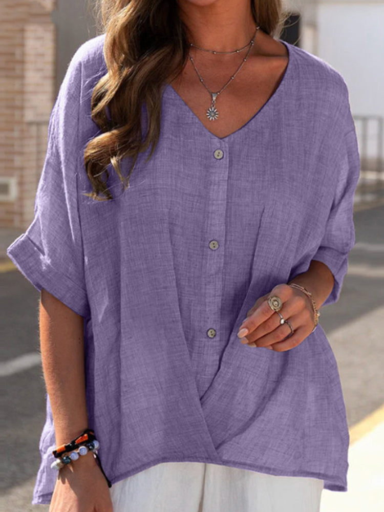 NTG Fad S / 03 Purple Cotton Linen Elegant V Neck Office Work Shirts Tops Summer Solid Sleeveless Blouses