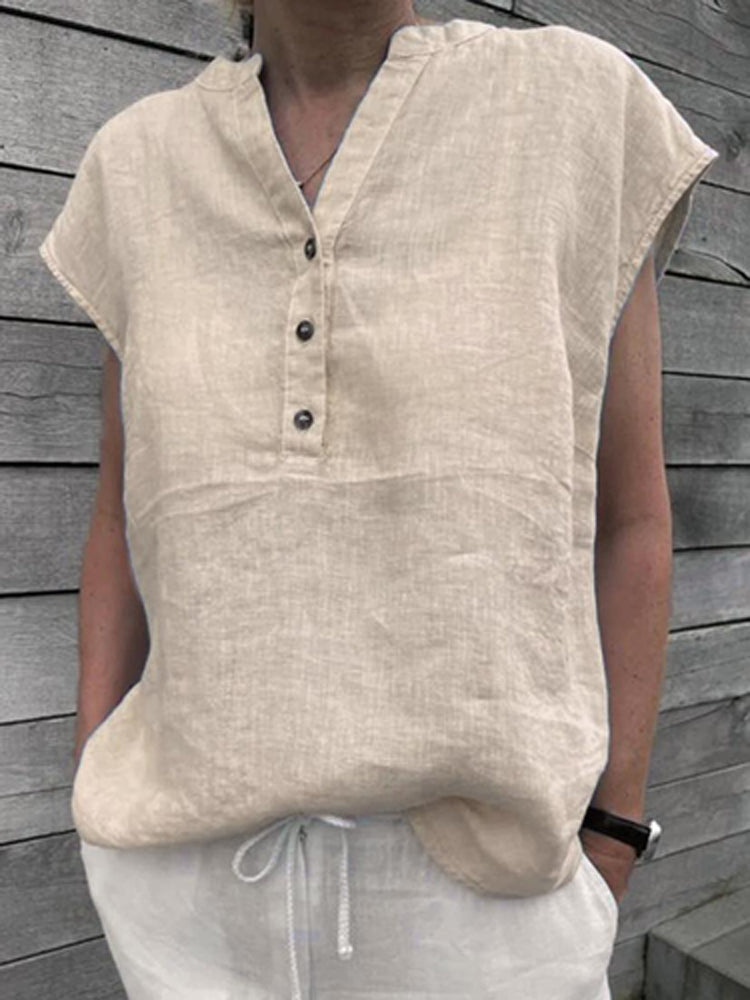 NTG Fad S / 04 Khaki Elegant V Neck Office Work Shirts Tops Summer Solid Sleeveless Blouses