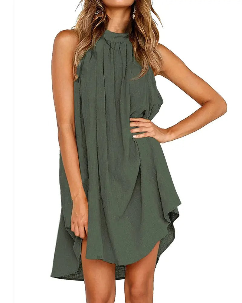 NTG Fad S / Army Green Ramie Linen Cutout Sleeveless Dress