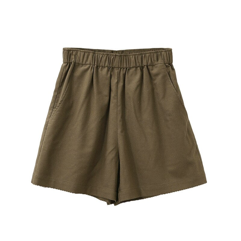 NTG Fad S / Army Green Vintage Cotton Linen Women Shorts