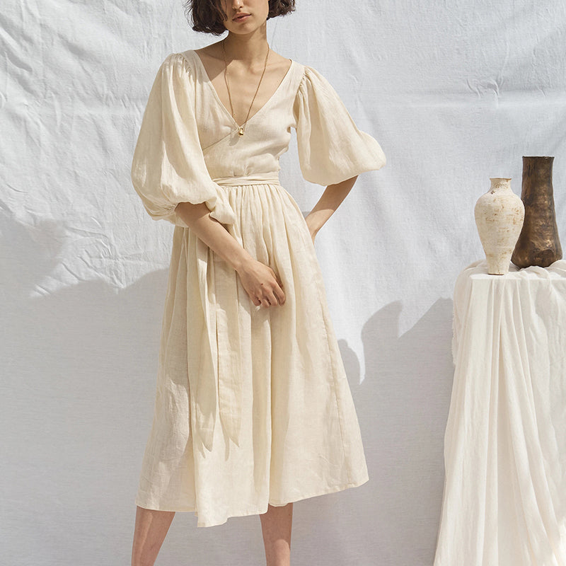 NTG Fad S / Beige Fashion Cotton Linen Summer Holiday Dress