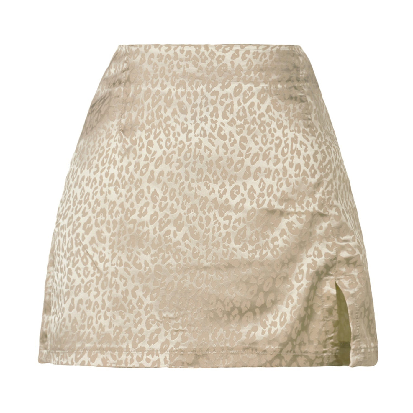 NTG Fad S / Beige Leopard Satin High Waisted Sexy Bodycon Split Mini Skirts  Fashion Streetwear  Skirt
