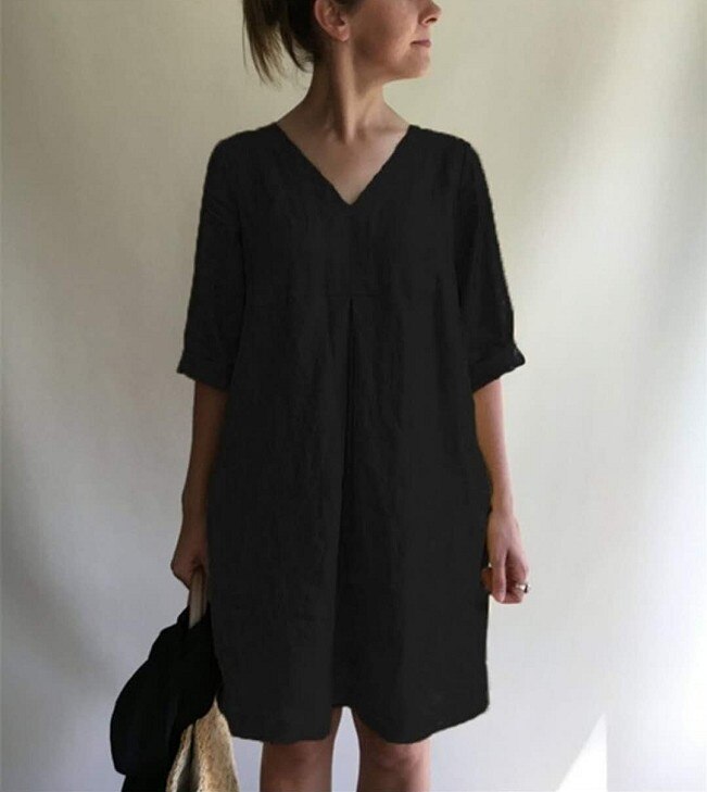 NTG Fad S / Black Cotton Linen Sexy Dress