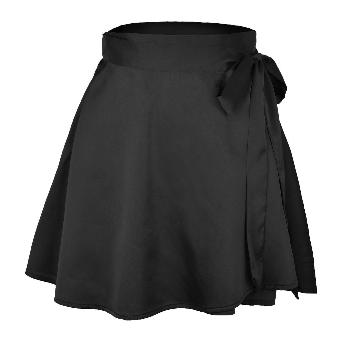 NTG Fad S / Black High Waist Lace-Up Loose Casual Chiffon Satin Mini Skirt Solid Color Elegant Skirts