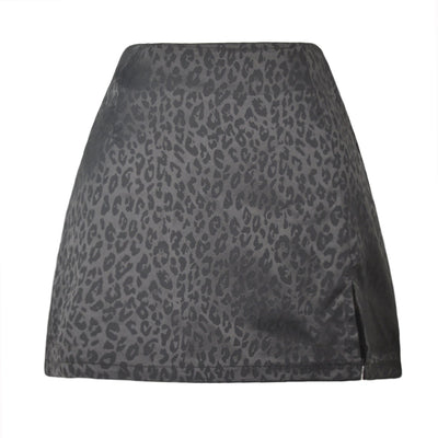 NTG Fad S / Black Leopard Satin High Waisted Sexy Bodycon Split Mini Skirts  Fashion Streetwear  Skirt