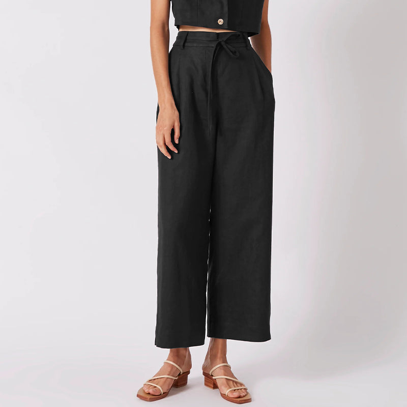 NTG Fad S / Black Linen Wide-Leg Pants Drape Commuter Cotton And Linen Suit Pants