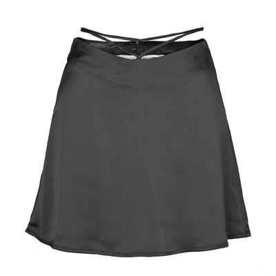 NTG Fad S / Black New Solid Color Sexy Satin Skirt Fashion Lace Up Zipper High Wait Streetwear Casual Skirts