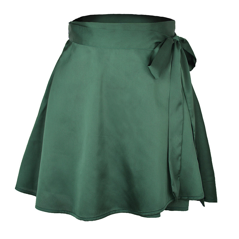 NTG Fad S / Blackish Green High Waisted Short Skirt Solid Purple Satin Silk Elegant Ladies Office Skirts