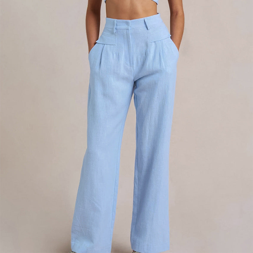 NTG Fad S / Blue Cotton Linen Fashion All-Match Casual Pants Trousers