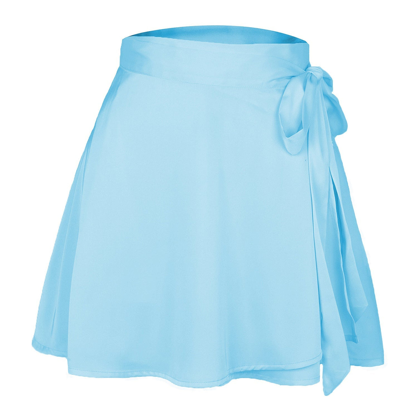 NTG Fad S / Blue High Waist Lace-Up Loose Casual Chiffon Satin Mini Skirt Solid Color Elegant Skirts