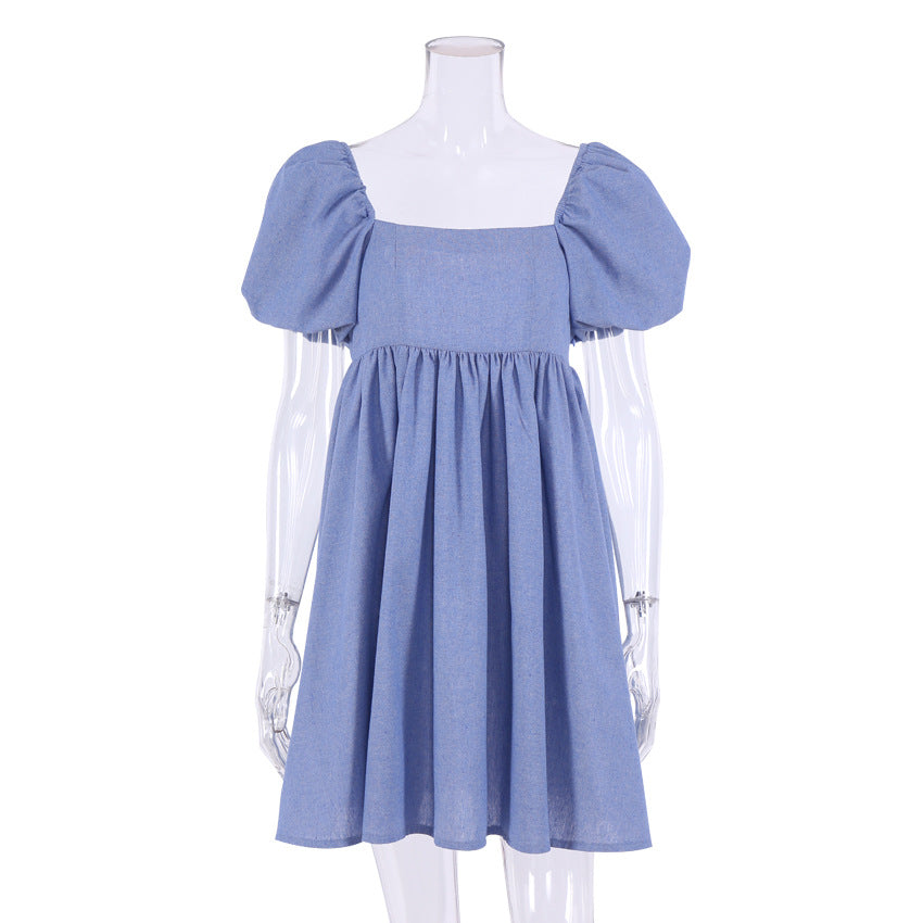 NTG Fad S / Blue Linen Collar A-Line Dress